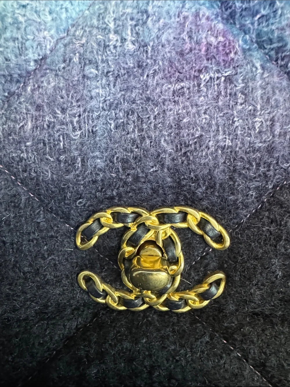 CHANEL 19 unique  Multicolor Gradient Wool Shoulder Bag with Gold & Silver Chain